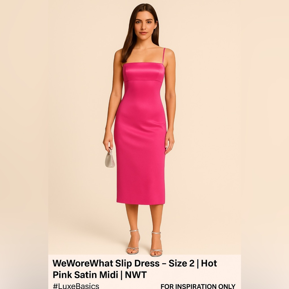 WeWoreWhat Slip Dress – Size 2 | Hot Pink Satin Midi | NWT